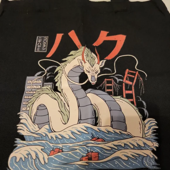 Studio Ghibli Spirited Away Haku Black Canvas Tote - Picture 2 of 5